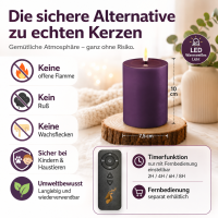 Deluxe Homeart LED Kerze mit Timerfunktion Dunkel Lila
