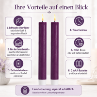 Deluxe Homeart LED Stabkerze mit Timerfunktion Dunkel Lila