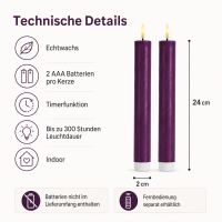 Deluxe Homeart LED Stabkerze mit Timerfunktion Dunkel Lila