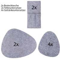 Filz-Tischset 2x Telleruntersetzer 2x Bestecktasche 4x Getränkeuntersetzer Grau