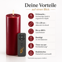 Deluxe Homeart LED Kerze mit Timerfunktion Bordeaux