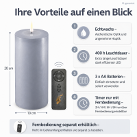 Deluxe Homeart LED Kerze mit Timerfunktion Dust Blue