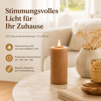 Deluxe Homeart LED Kerze mit Timerfunktion Karamell Braun