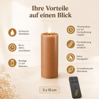 Deluxe Homeart LED Kerze mit Timerfunktion Karamell Braun