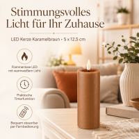 Deluxe Homeart LED Kerze mit Timerfunktion Karamell Braun