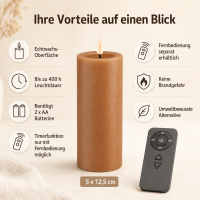 Deluxe Homeart LED Kerze mit Timerfunktion Karamell Braun