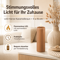 Deluxe Homeart LED Kerze mit Timerfunktion Karamell Braun
