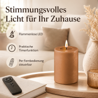 Deluxe Homeart LED Kerze mit Timerfunktion Karamell Braun