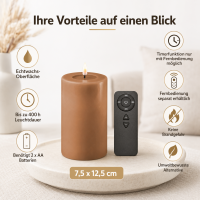 Deluxe Homeart LED Kerze mit Timerfunktion Karamell Braun