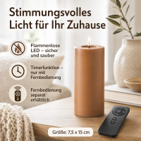 Deluxe Homeart LED Kerze mit Timerfunktion Karamell Braun