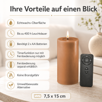 Deluxe Homeart LED Kerze mit Timerfunktion Karamell Braun