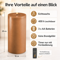 Deluxe Homeart LED Kerze mit Timerfunktion Karamell Braun