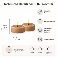 Deluxe Homeart Teelicht 2er Set mit Timerfunktion Karamell Braun