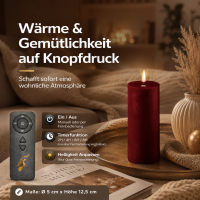 Deluxe Homeart LED Kerze mit Timerfunktion Burgogne Dunkel Rot