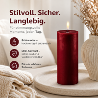 Deluxe Homeart LED Kerze mit Timerfunktion Burgogne Dunkel Rot
