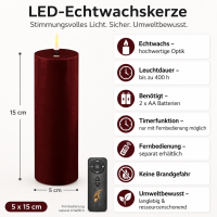 Deluxe Homeart LED Kerze mit Timerfunktion Burgogne Dunkel Rot