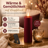 Deluxe Homeart LED Kerze mit Timerfunktion Burgogne Dunkel Rot