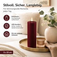 Deluxe Homeart LED Kerze mit Timerfunktion Burgogne Dunkel Rot