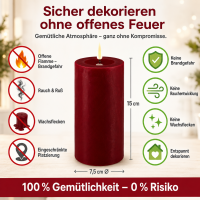Deluxe Homeart LED Kerze mit Timerfunktion Burgogne Dunkel Rot