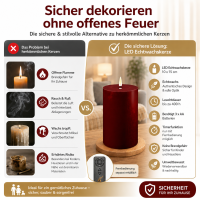 Deluxe Homeart LED Kerze mit Timerfunktion Burgogne Dunkel Rot