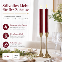 Deluxe Homeart LED Stabkerze mit Timerfunktion Burgogne Dunkel Rot