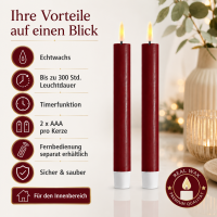 Deluxe Homeart LED Stabkerze mit Timerfunktion Burgogne Dunkel Rot