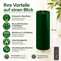 Deluxe Homeart LED Kerze mit Timerfunktion Dunkel Grün