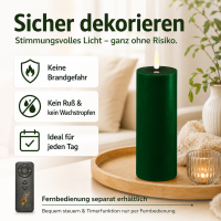 Deluxe Homeart LED Kerze mit Timerfunktion Dunkel Grün