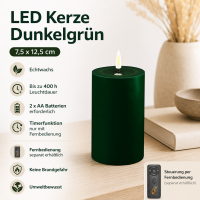 Deluxe Homeart LED Kerze mit Timerfunktion Dunkel Grün
