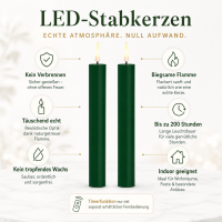 Deluxe Homeart LED Stabkerze mit Timerfunktion Dunkel Grün