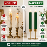 Deluxe Homeart LED Stabkerze mit Timerfunktion Dunkel Grün