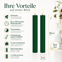 Deluxe Homeart LED Stabkerze mit Timerfunktion Dunkel Grün