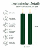 Deluxe Homeart LED Stabkerze mit Timerfunktion Dunkel Grün