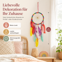 Traumfänger bunt mit Federn – ca. 43 cm, Boho-Wanddeko zum Aufhängen