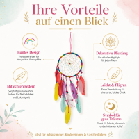 Traumfänger bunt mit Federn – ca. 43 cm, Boho-Wanddeko zum Aufhängen