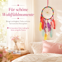Traumfänger bunt mit Federn – ca. 43 cm, Boho-Wanddeko zum Aufhängen
