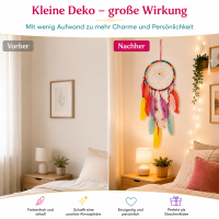 Traumfänger bunt mit Federn – ca. 43 cm, Boho-Wanddeko zum Aufhängen