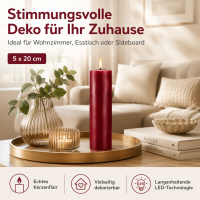 Deluxe Homeart LED Kerze mit Timerfunktion Burgogne Dunkel Rot