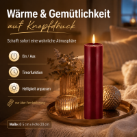 Deluxe Homeart LED Kerze mit Timerfunktion Burgogne Dunkel Rot