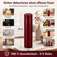 Deluxe Homeart LED Kerze mit Timerfunktion Burgogne Dunkel Rot