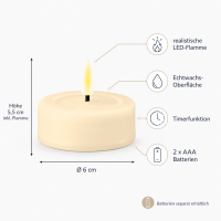 Deluxe Homeart LED Kerze mit Timerfunktion Creme Großes Teelicht