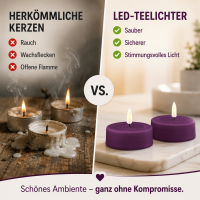 Deluxe Homeart LED Kerze mit Timerfunktion Dunkel Lila Großes Teelicht