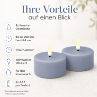 Deluxe Homeart LED Kerze mit Timerfunktion Dust Blue Großes Teelicht