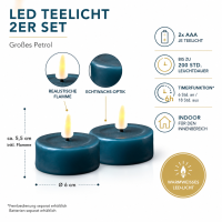 Deluxe Homeart LED Kerze mit Timerfunktion Petrol Großes Teelicht