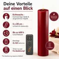 Deluxe Homeart LED Kerze mit Timerfunktion Bordeaux