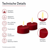 Deluxe Homeart LED Kerze mit Timerfunktion Bordeaux Großes Teelicht