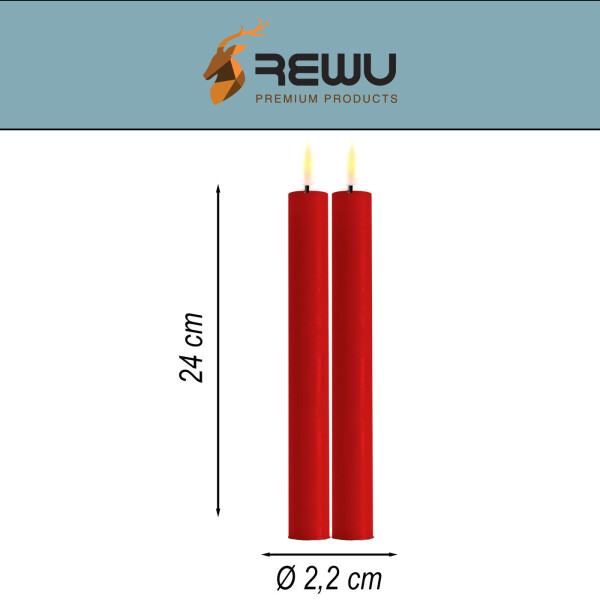 Deluxe Homeart LED Kerze Rot Stabkerze mit Timerfunktion 24 cm
