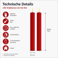 Deluxe Homeart LED Kerze Rot Stabkerze mit Timerfunktion 24 cm