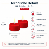 Deluxe Homeart LED Kerze mit Timerfunktion Rot Teelicht