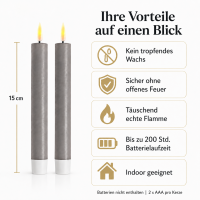 Deluxe Homeart LED Stabkerzen 2er Grau